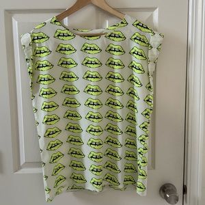 ModCloth Miss Finch Neon Mouth Top all over print highlighter yellow/green